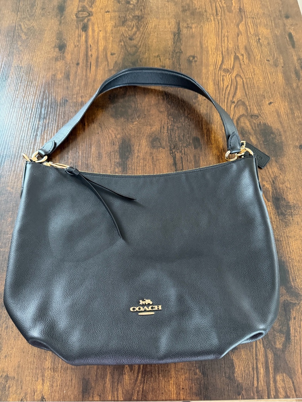 Coach Black Pebbled Leather Shoulder Bag with Gold Hardware